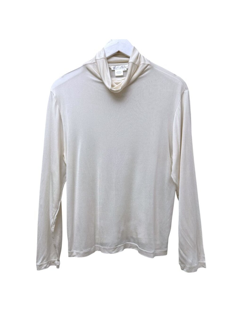 WINTER SILKS Womens Turtleneck Top 100% Silk Knit Large Cream Layering Tee Ski